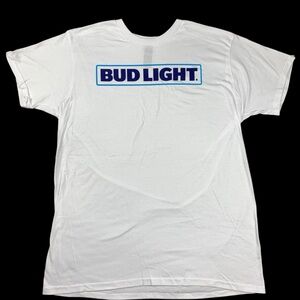 Bud Light Beer Graphic T-Shirt White Blue Logo Promo Budweiser Size Large NWOT